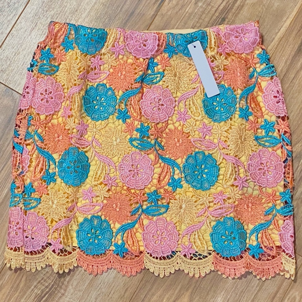 . Dainty Hooligan Floral High Waist Colorful Crochet Knit Scalloped Mini Skirt - Picture 4 of 12